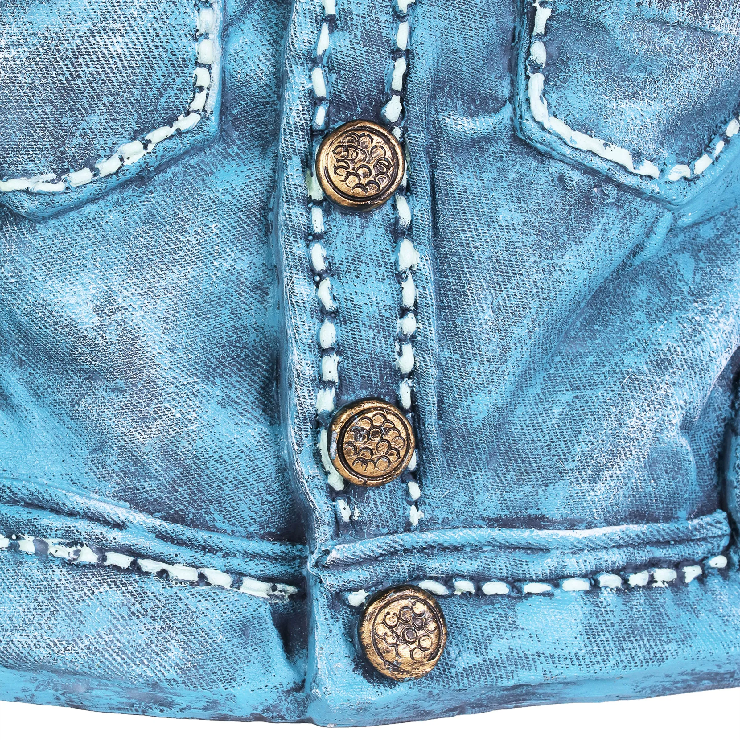 Hand Painted Blue Jean Jacket with Birds Resin Planter, 14.5 by 11.5 Inches