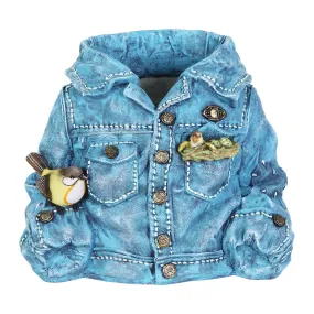 Hand Painted Blue Jean Jacket with Birds Resin Planter, 14.5 by 11.5 Inches