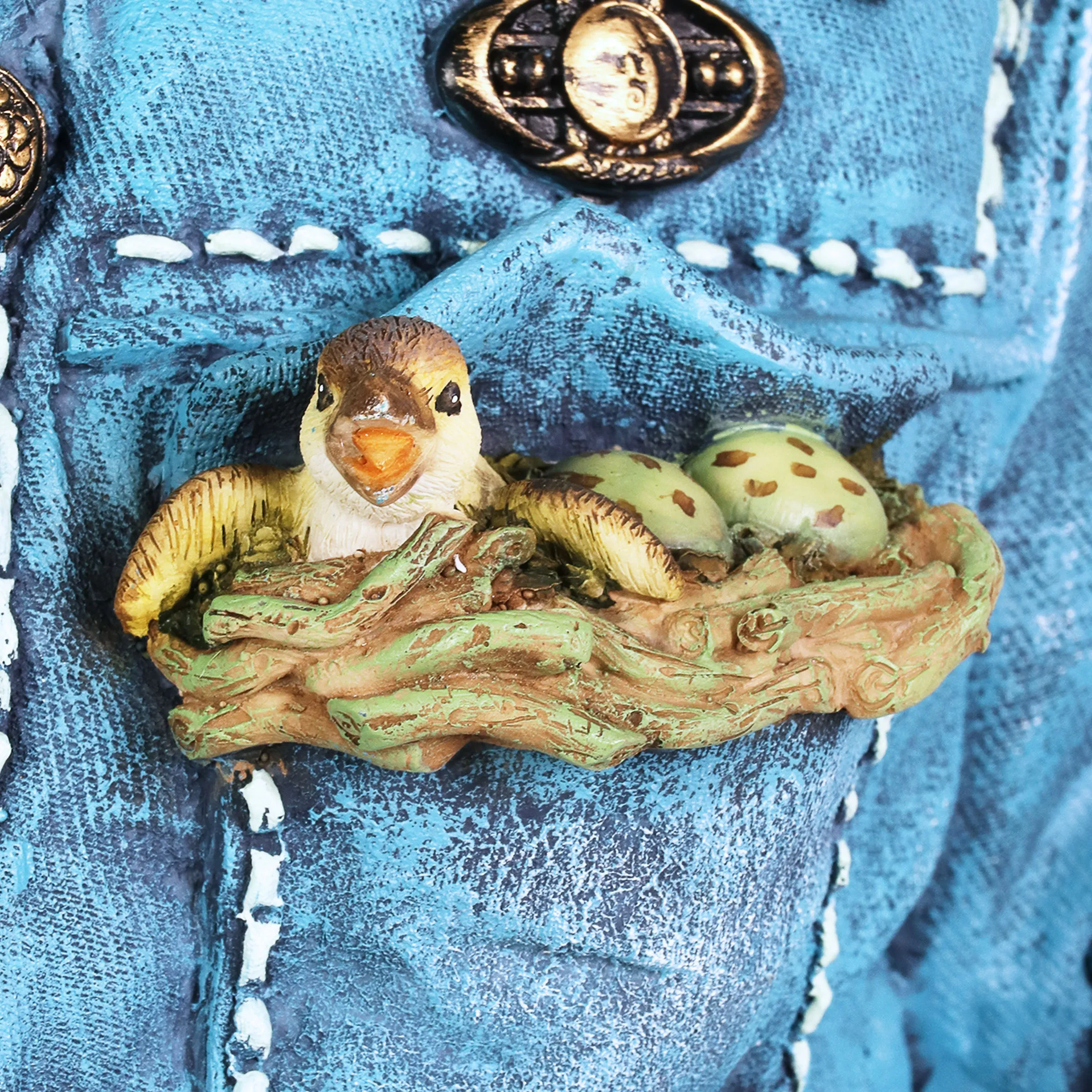 Hand Painted Blue Jean Jacket with Birds Resin Planter, 14.5 by 11.5 Inches