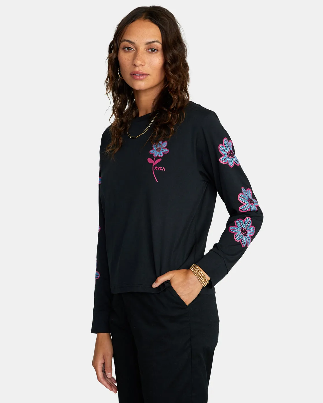 Happy Daisy Long Sleeve Tee - RVCA Black