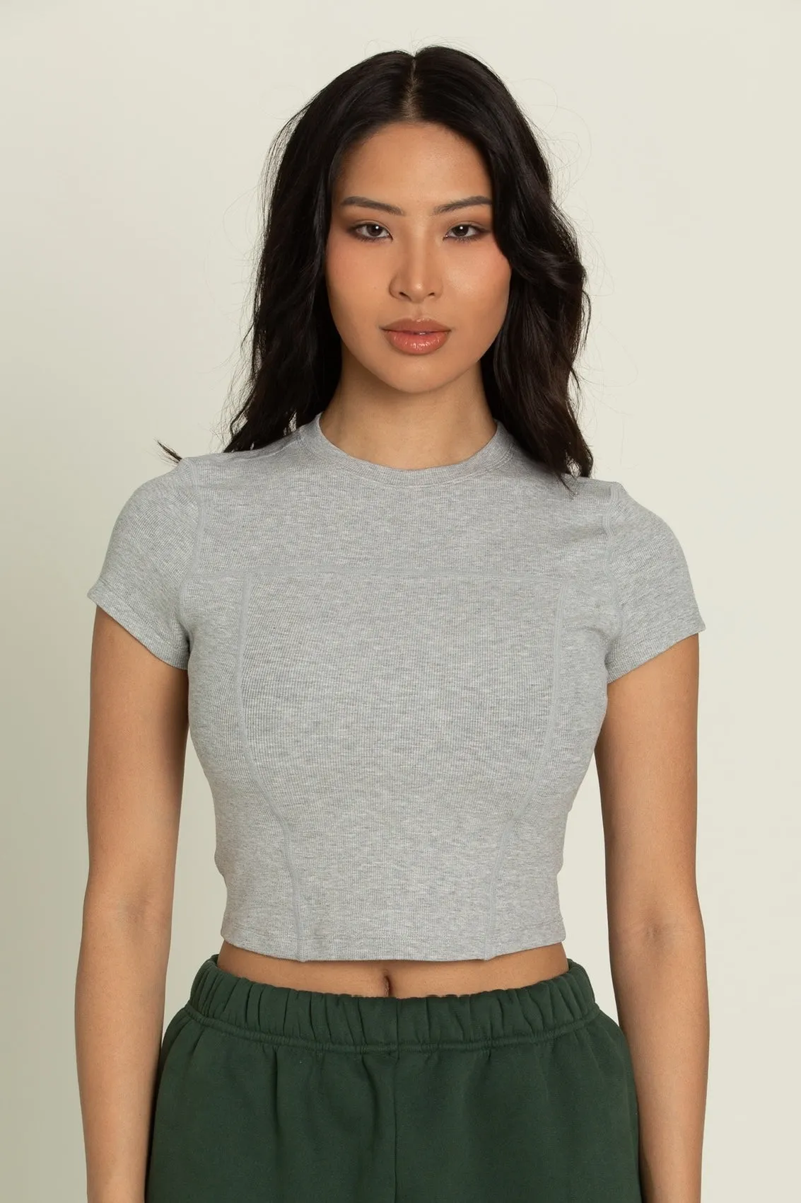 Heather Grey Short Sleeve Ribbed Tee