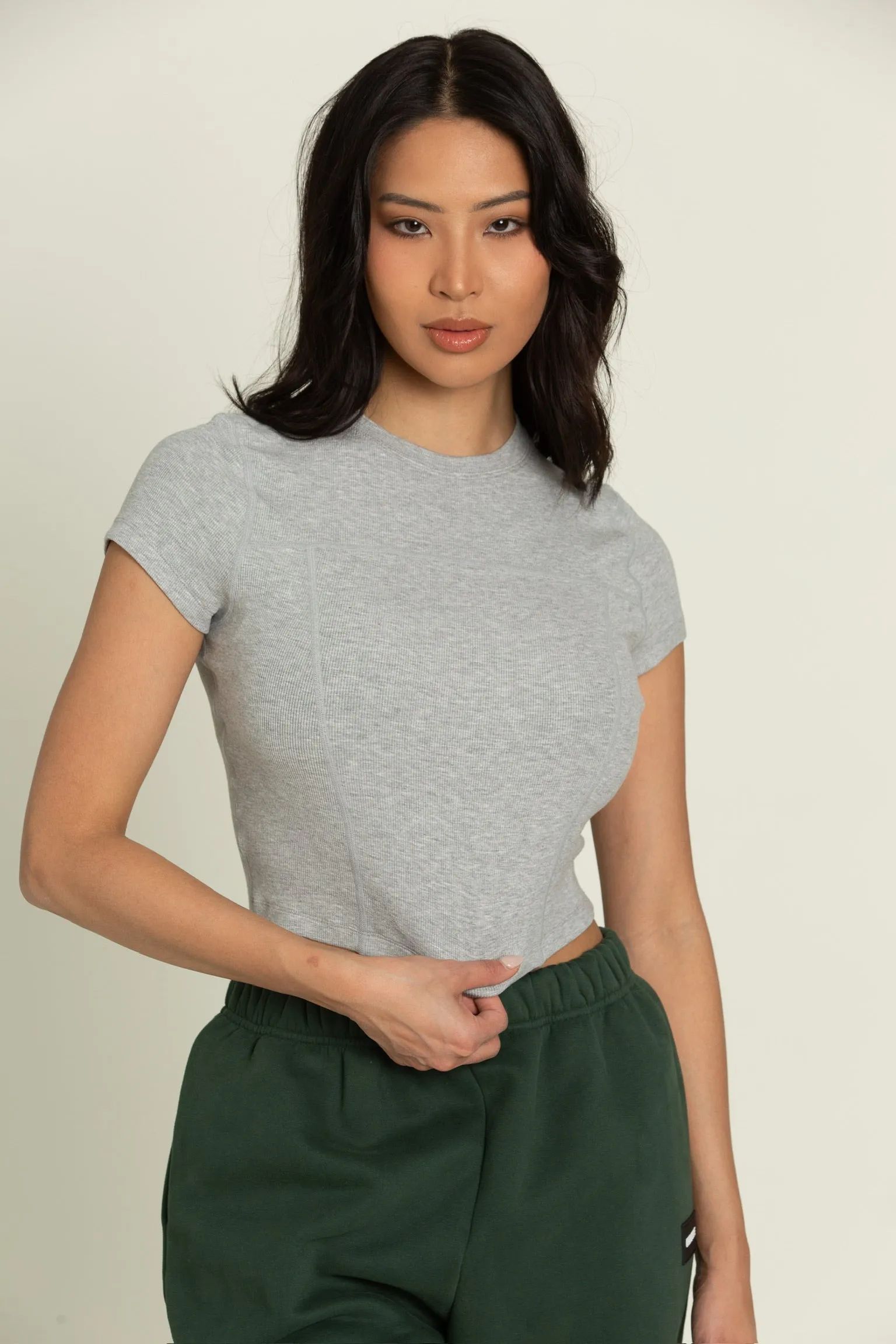 Heather Grey Short Sleeve Ribbed Tee