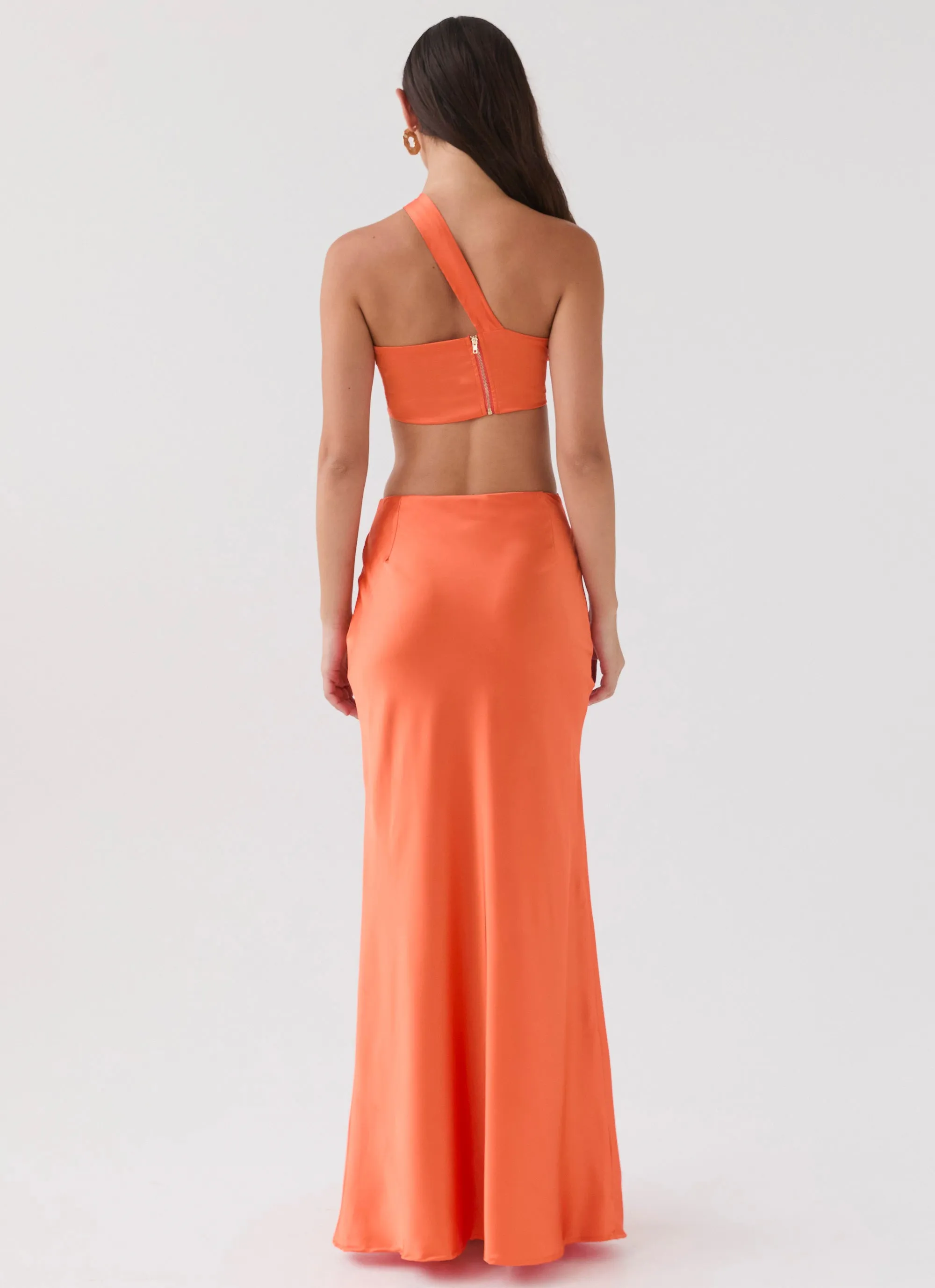 Hidden Oasis Satin Maxi Skirt - Tangerine