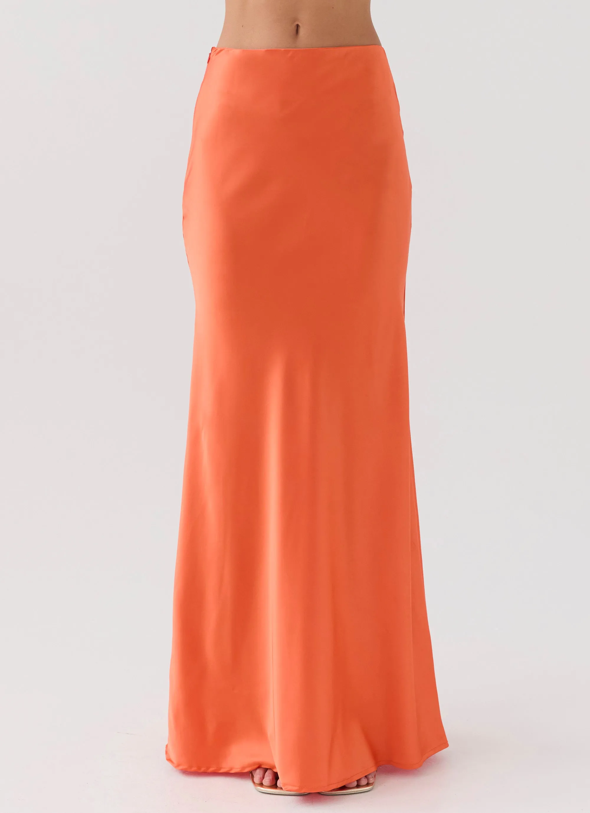 Hidden Oasis Satin Maxi Skirt - Tangerine