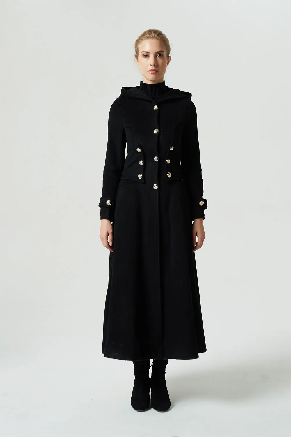 hooded maxi wool coat womens winter coat 1953#