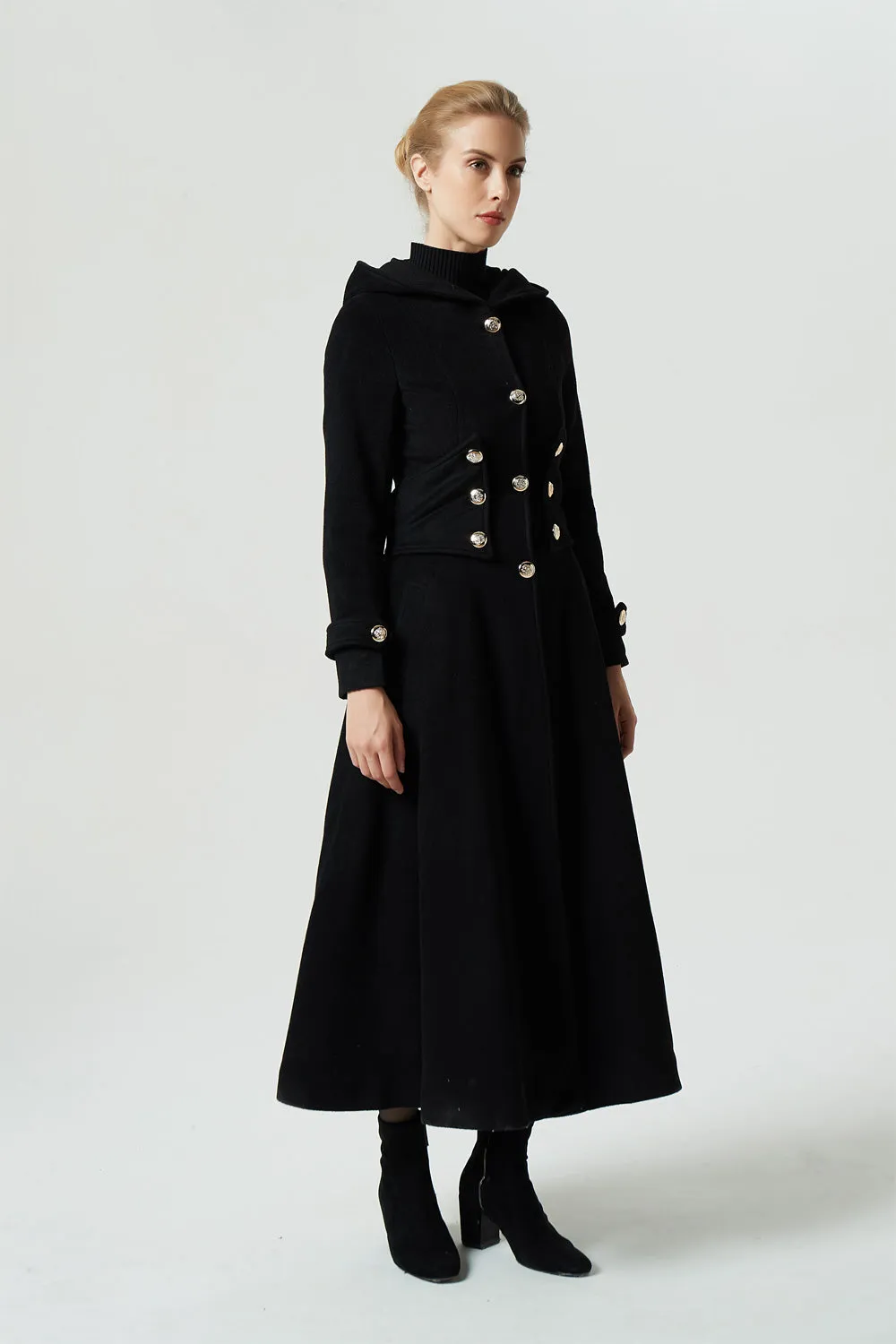 hooded maxi wool coat womens winter coat 1953#