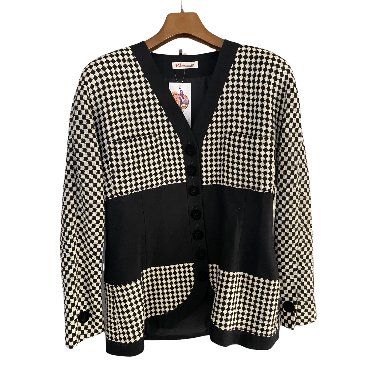 Karl Lagerfeld Vintage Wool Jacket Black and White Check UK Size 12/14