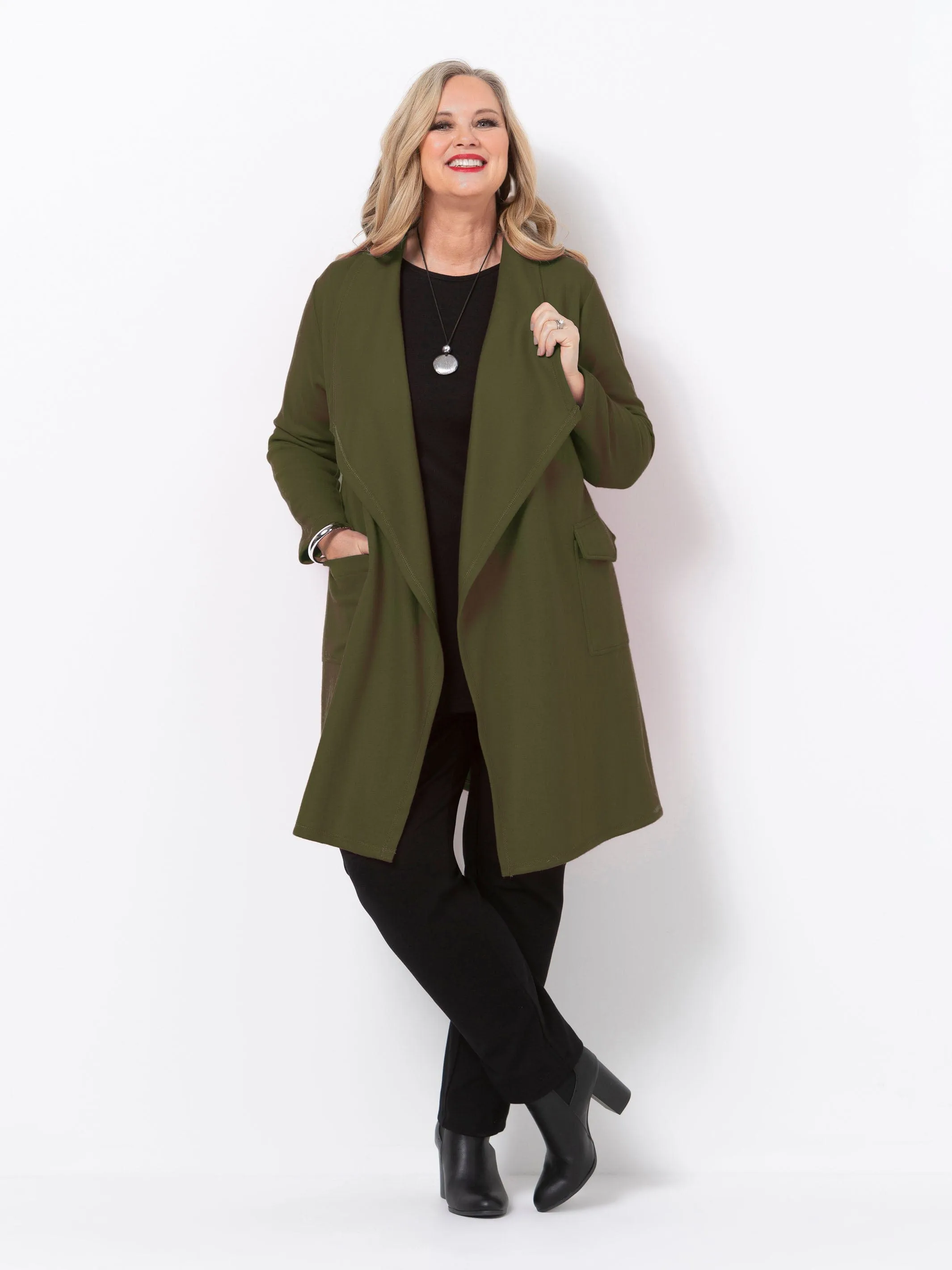 Khaki Burmese Wool Draped Front