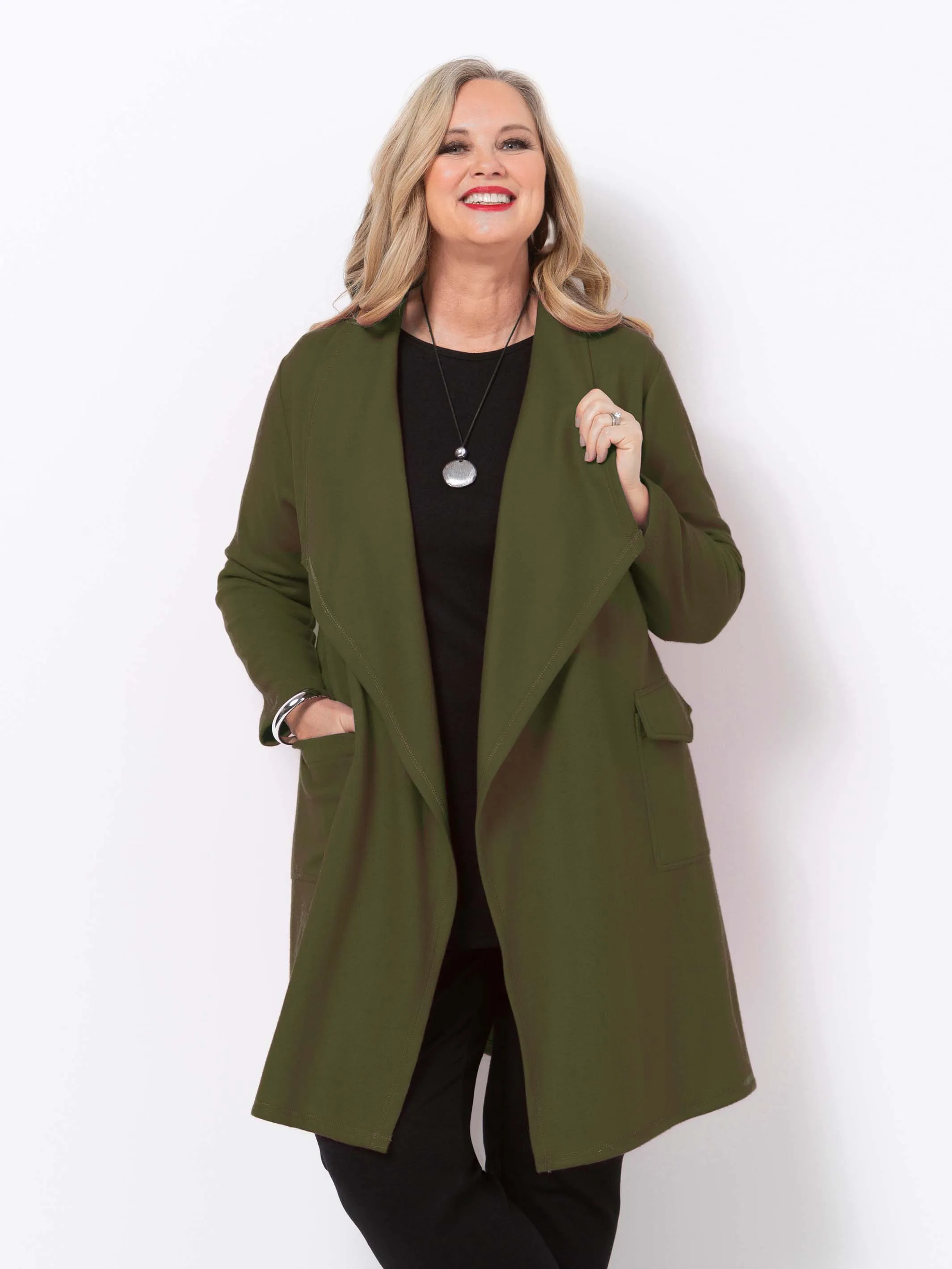 Khaki Burmese Wool Draped Front