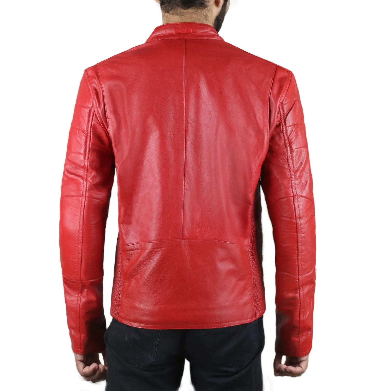 Leather Jackets Hub Mens Genuine Lambskin Leather Jacket (Black, Racer Jacket) - 1501008