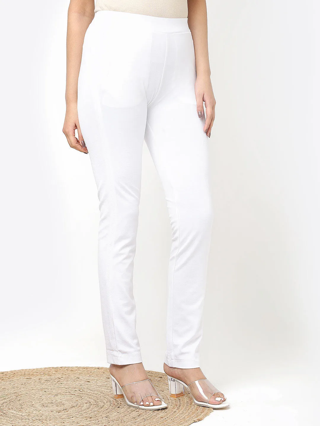 Liah White Straight Fit Trousers for Women