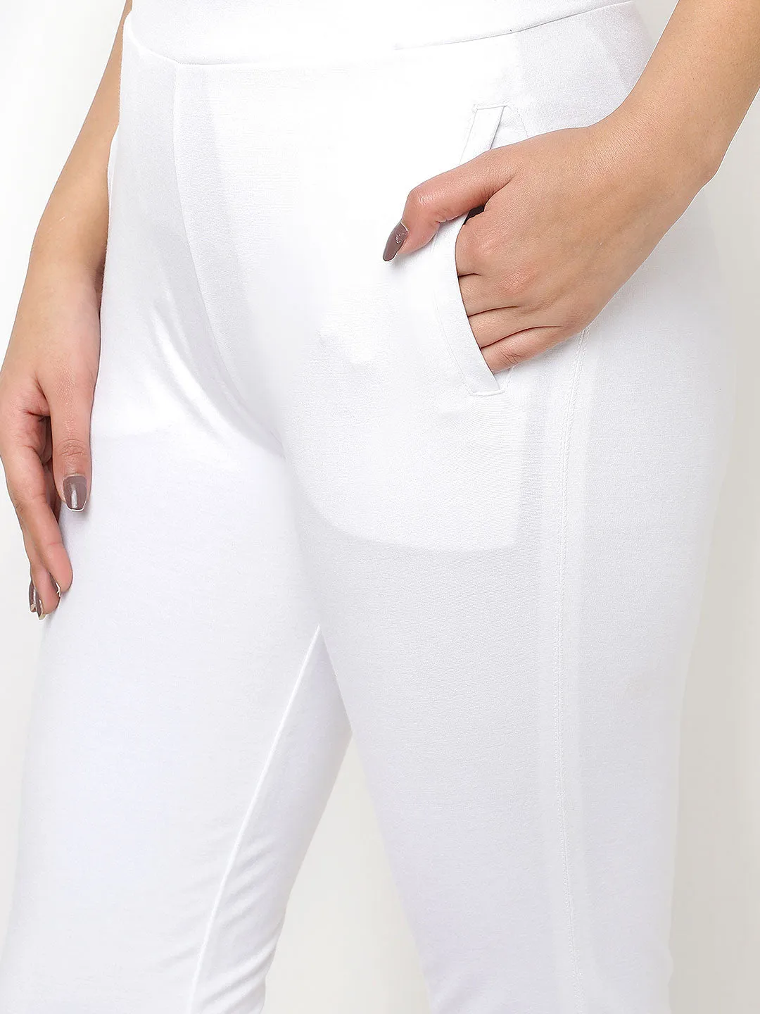 Liah White Straight Fit Trousers for Women