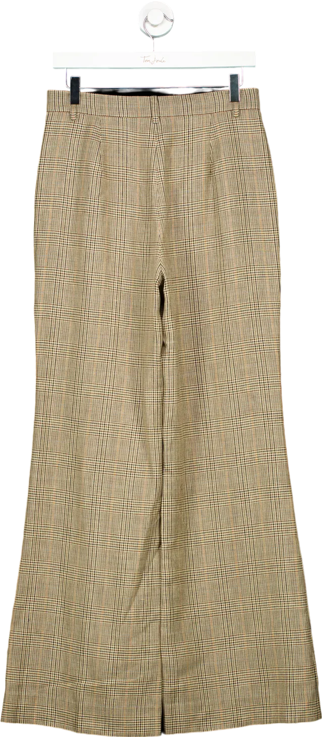 LILYSILK Beige Checkered Wide-Leg Trousers UK 10