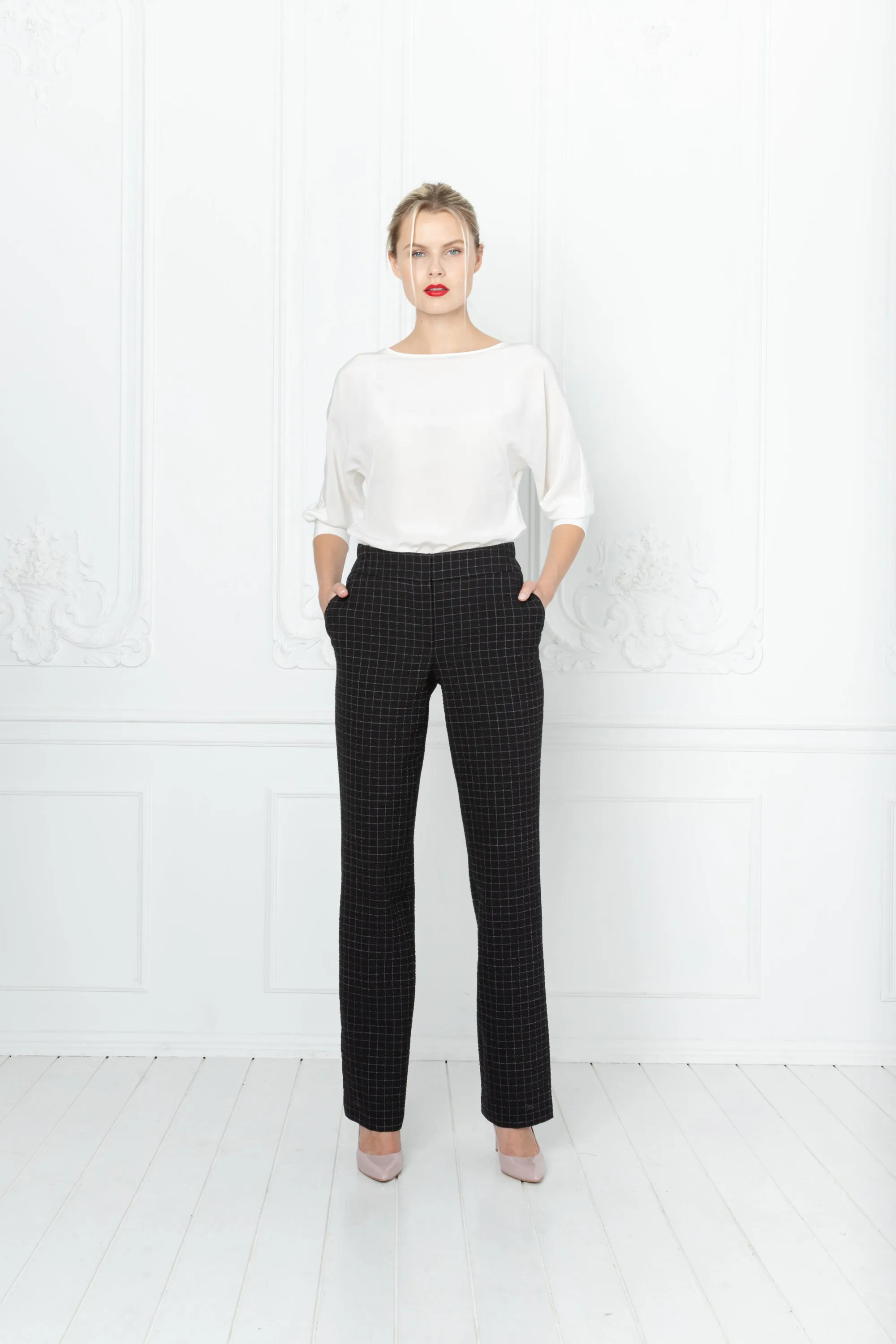 LIPARIS BLACK WOOL SEERSUCKER CLASSICAL PANTS