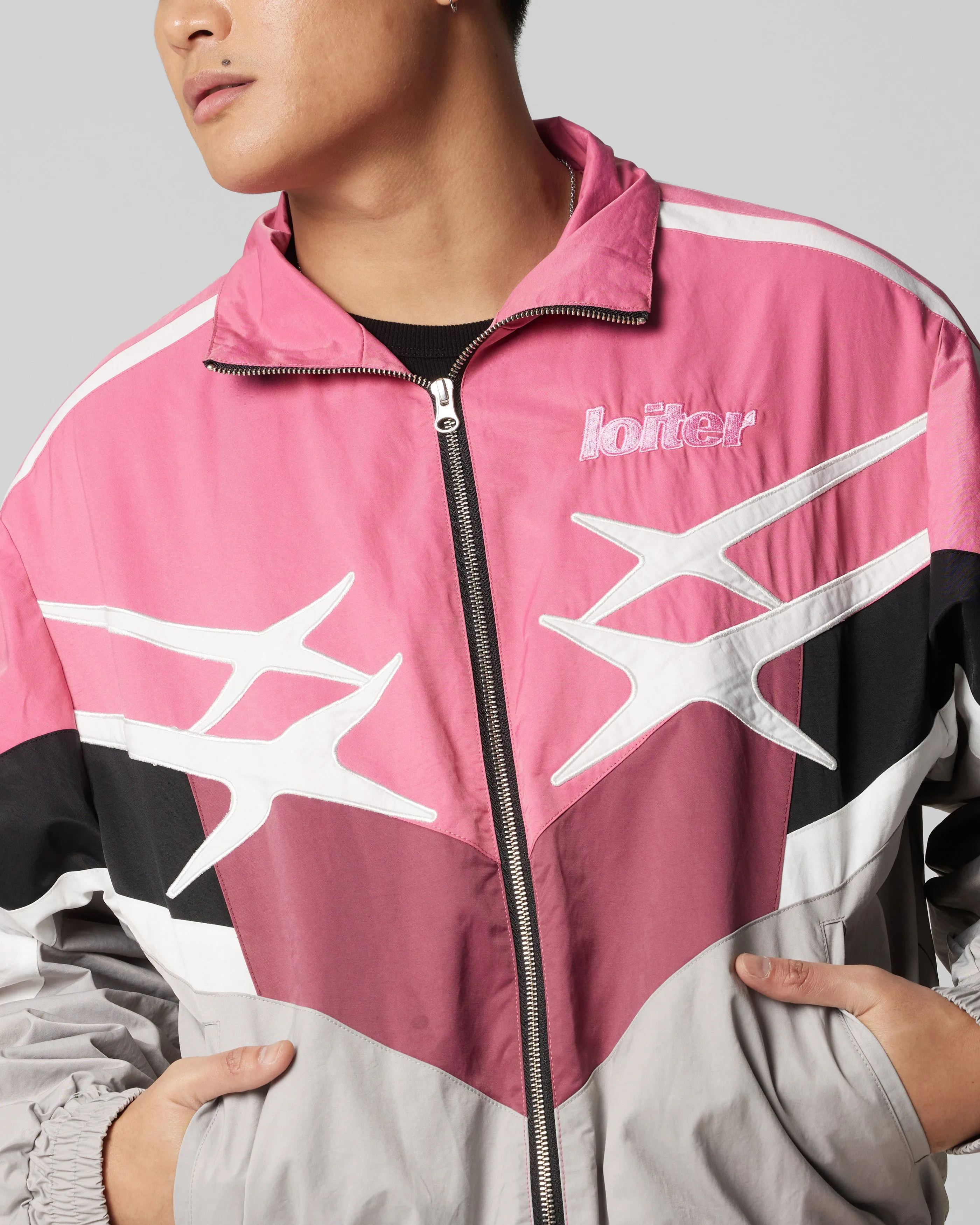 Loiter Hybrid Track Jacket Pink/Grey