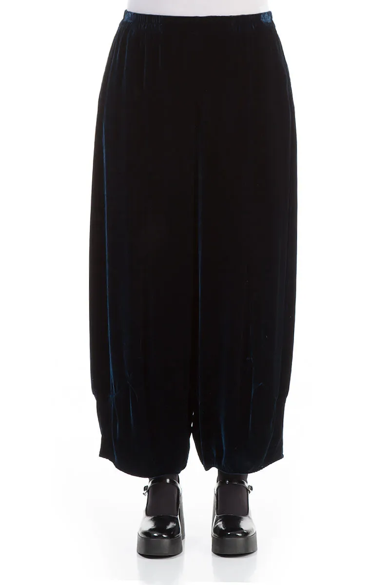 Loose Petrol Blue Silk Velvet Trousers