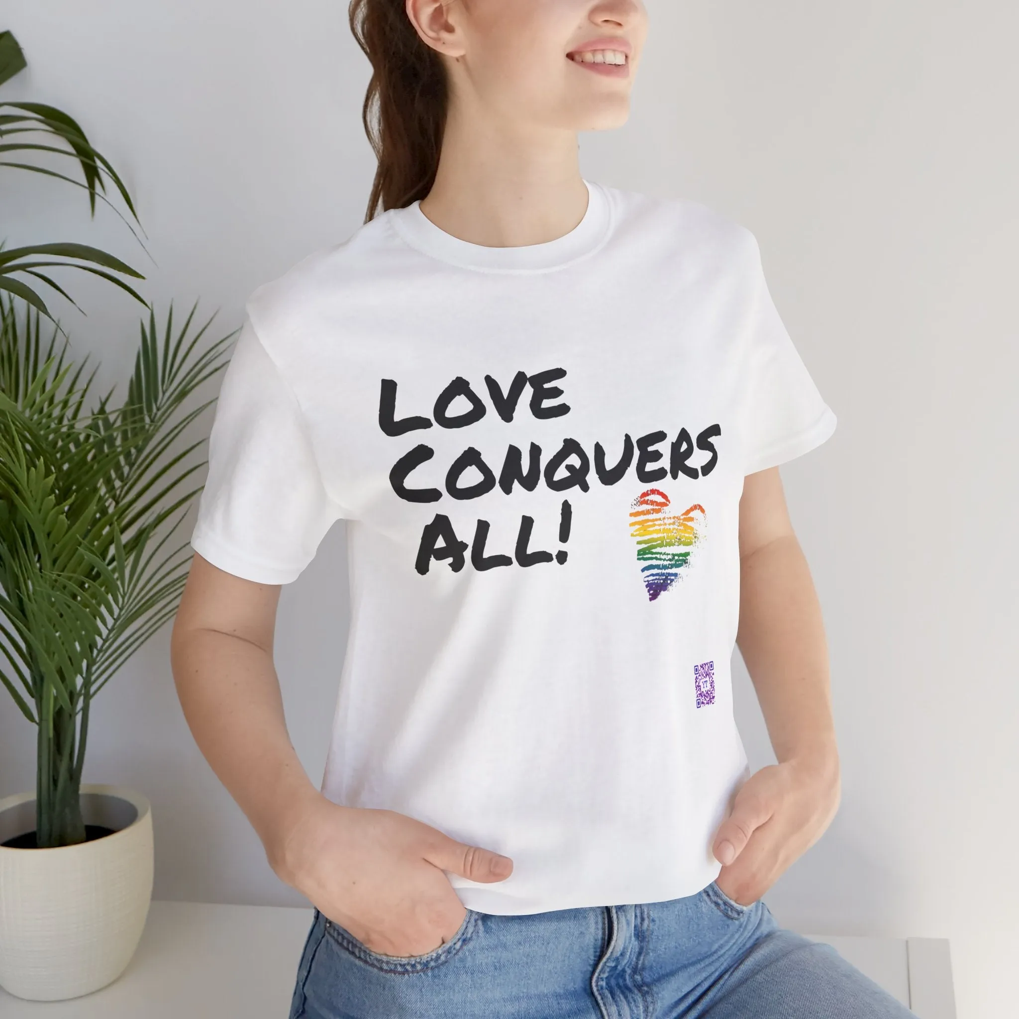 Love Conquers All T-Shirt LGBTQ Pride Tee Inspirational Rainbow Heart Shirt Graphic Print Equality Outfit