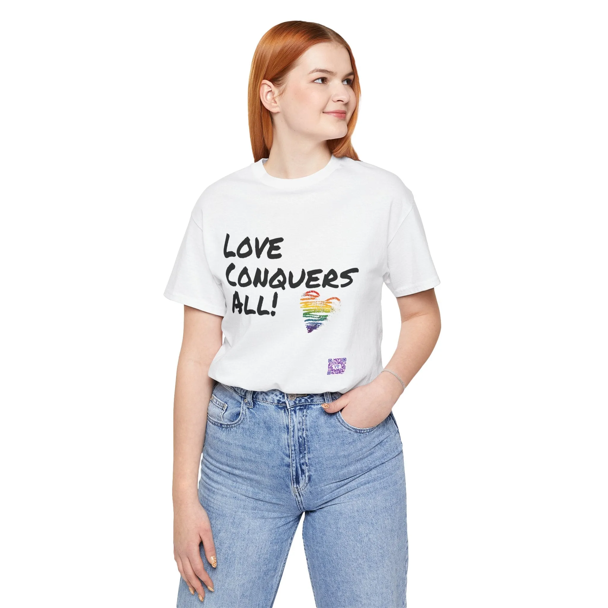 Love Conquers All T-Shirt LGBTQ Pride Tee Inspirational Rainbow Heart Shirt Graphic Print Equality Outfit