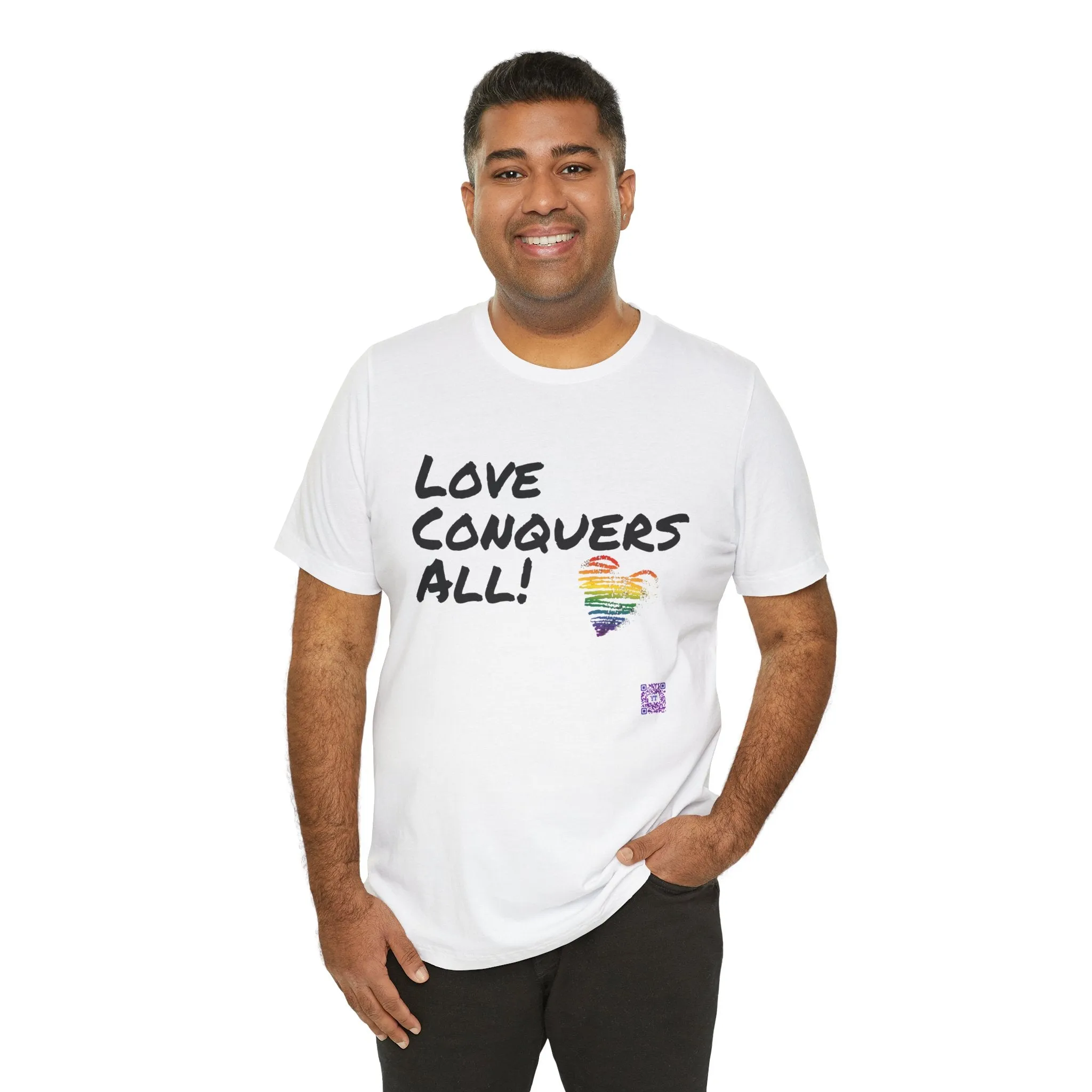 Love Conquers All T-Shirt LGBTQ Pride Tee Inspirational Rainbow Heart Shirt Graphic Print Equality Outfit