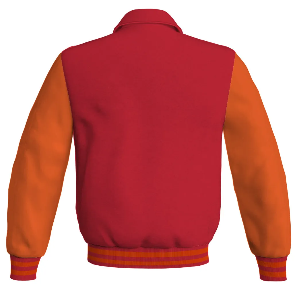 Luxury Bomber Classic Jacket Red Body and Orange Leather Sleeves