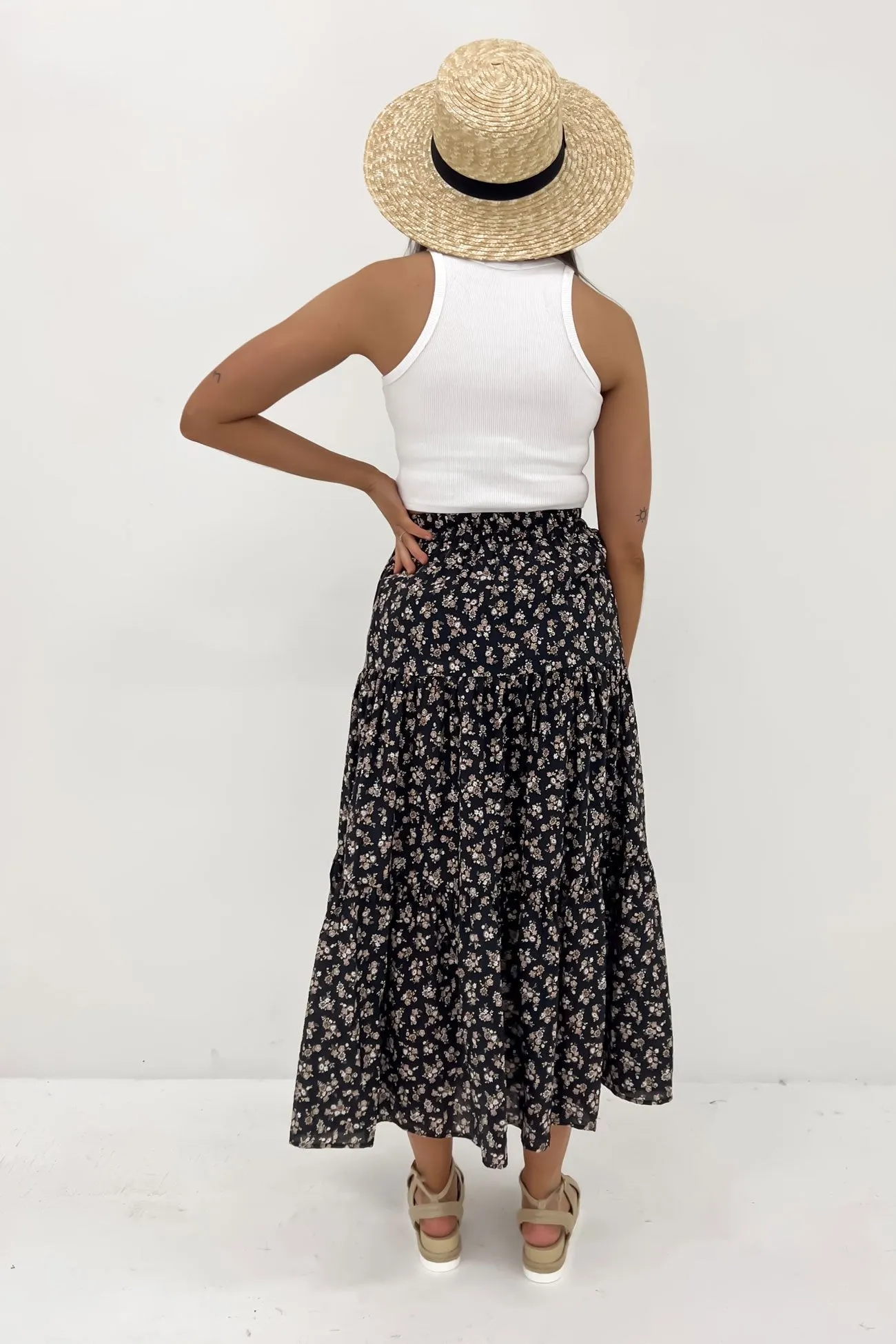 Maya Floral Maxi Skirt Black