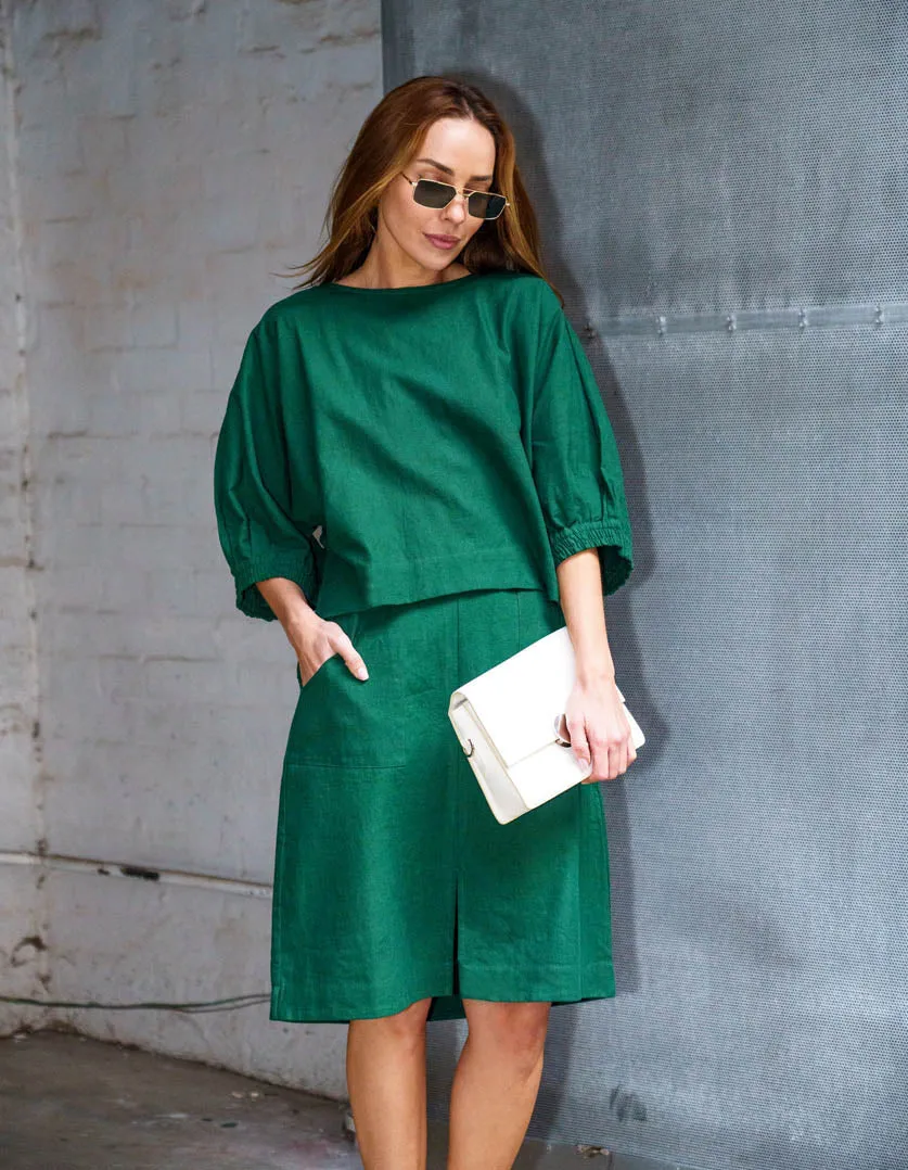 Maya Skirt Emerald Green in Linen