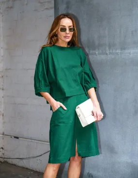 Maya Skirt Emerald Green in Linen