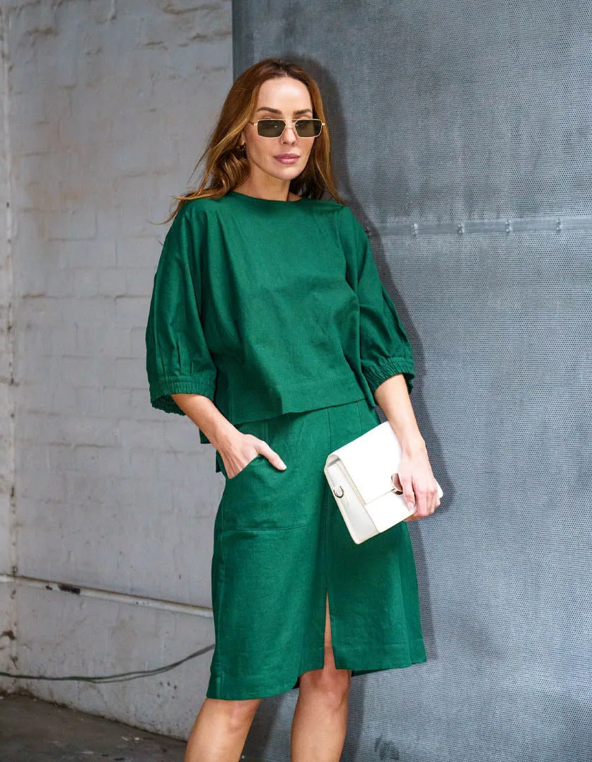 Maya Skirt Emerald Green in Linen