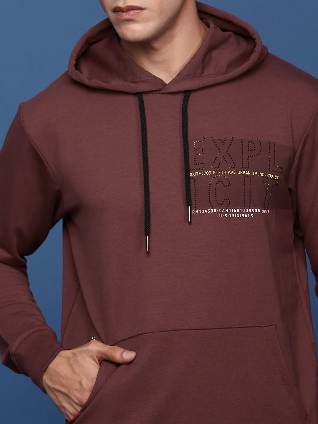 Men Hooded Solid Maroon Pullover