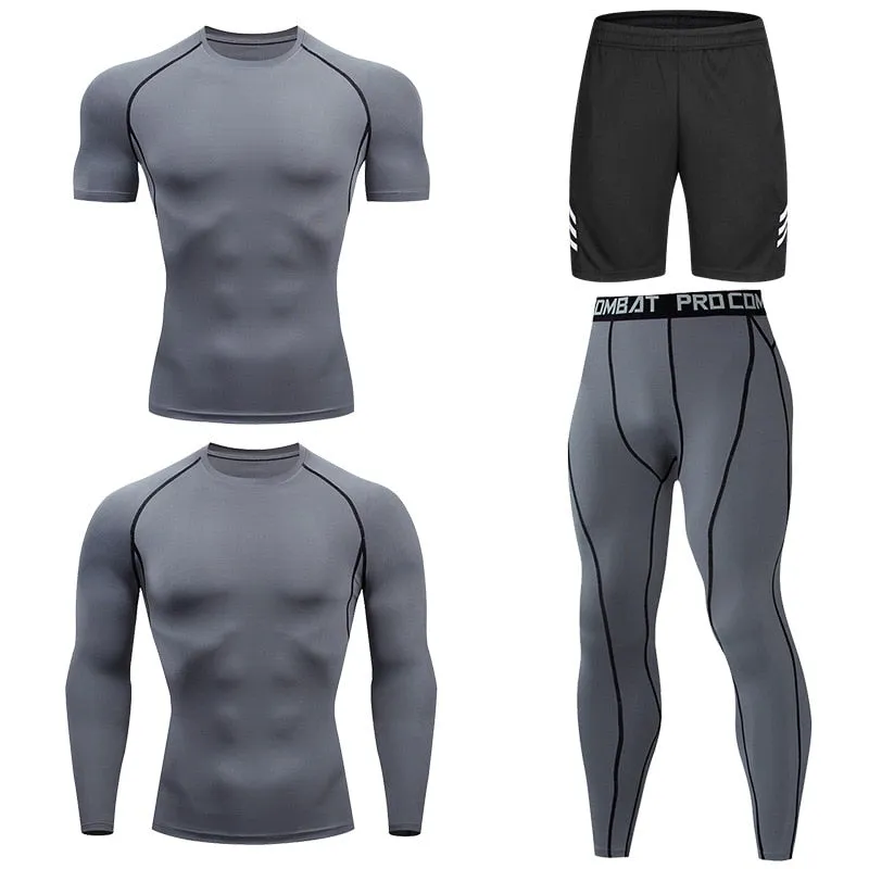 Men's Compression Running Set Football Basketball Cycling Fitness Sport Wear Kits Teenager Tight Breathable Tracksuits Jersey