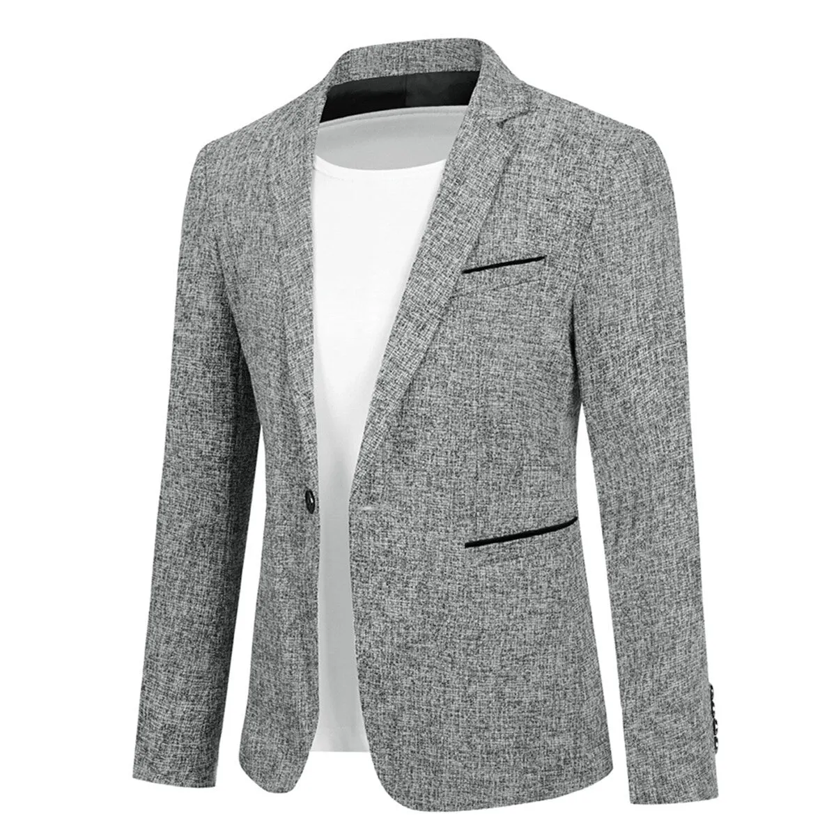 Men's Single-Breasted Notched Lapel Suit Jacket Gray