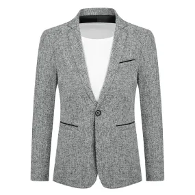 Men's Single-Breasted Notched Lapel Suit Jacket Gray