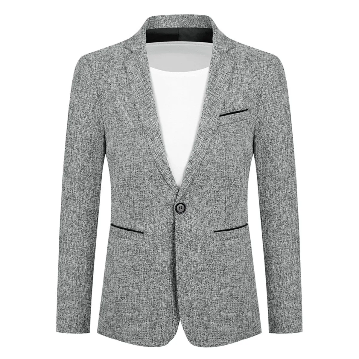 Men's Single-Breasted Notched Lapel Suit Jacket Gray