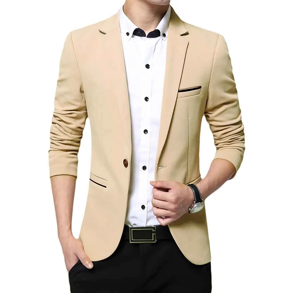 Men's Suit Jacket Slim Fit Coat Business Daily Blazer Khaki