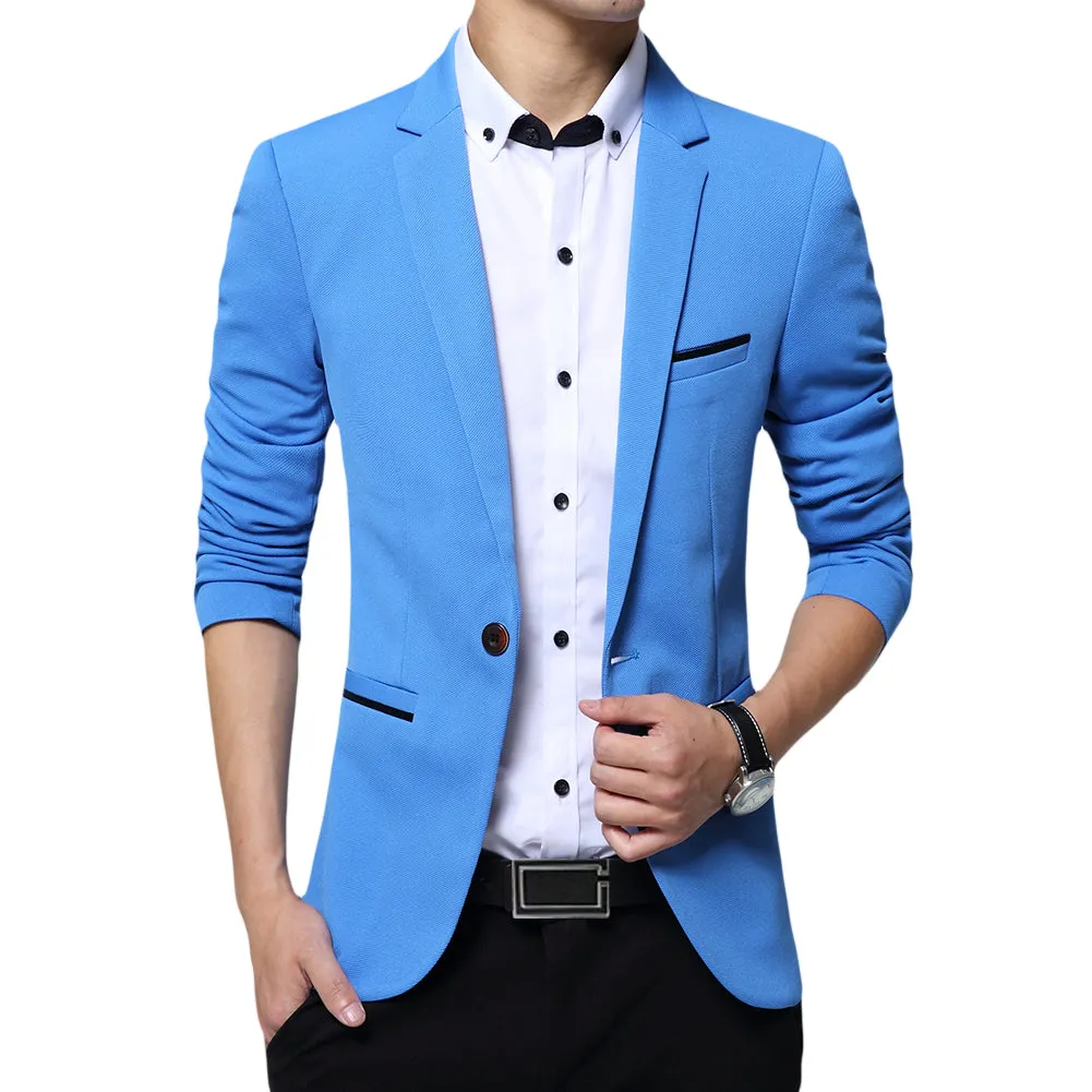 Men's Suit Jacket Slim Fit Coat Business Daily Blazer Sky Blue