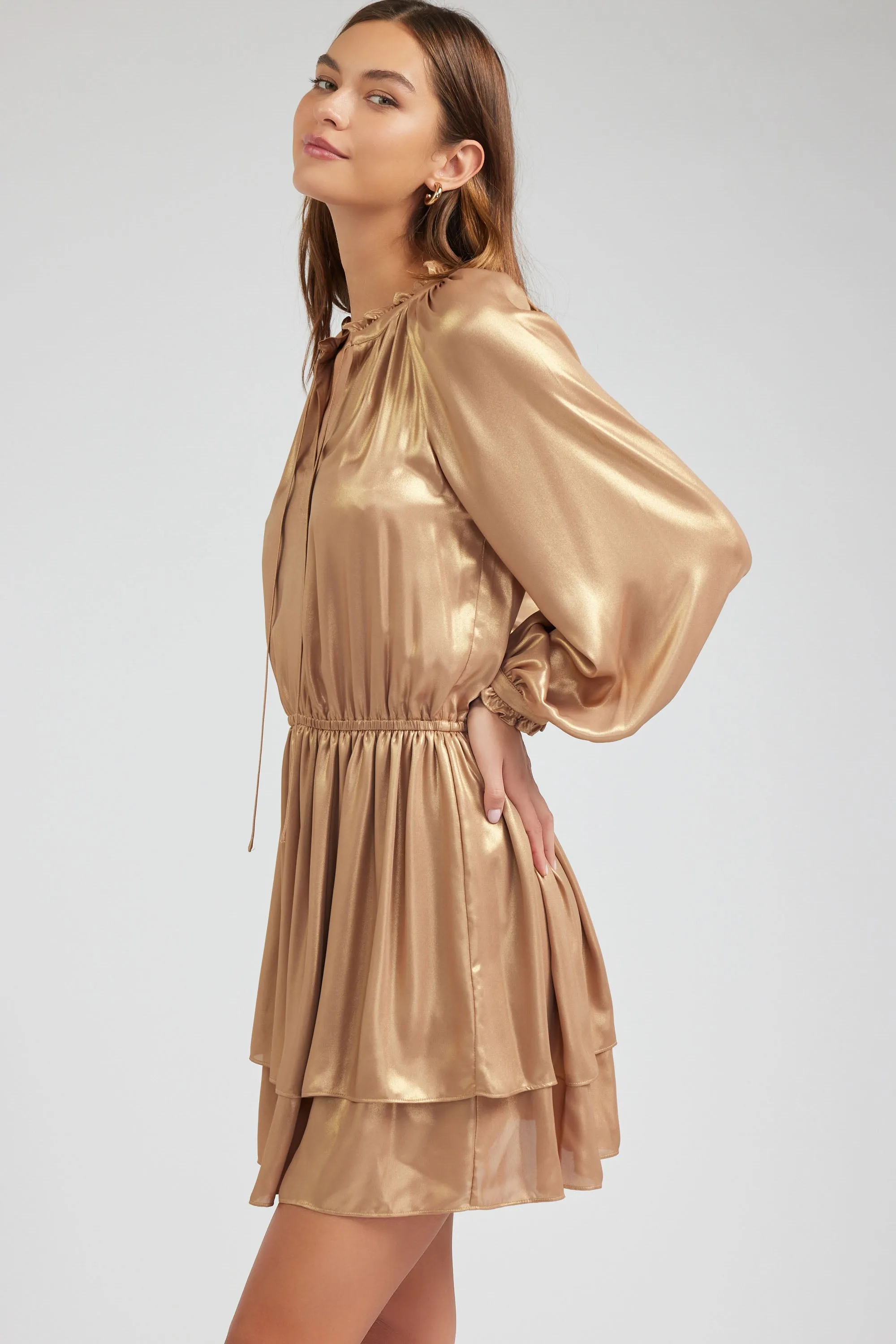 Metallic Tiered Mini Dress