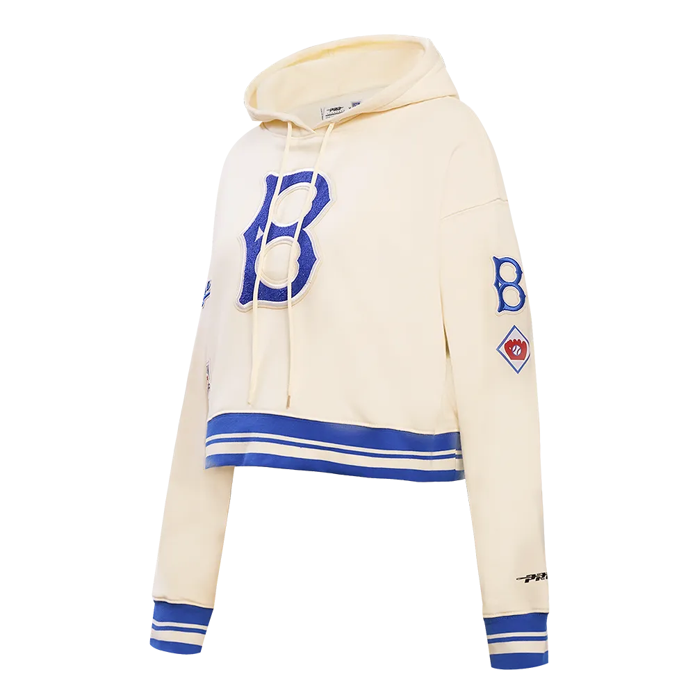 MLB BROOKLYN DODGERS RETRO CLASSIC WOMEN'S CROPPED PO HOODIE (EGGSHELL/ROYAL BLUE)