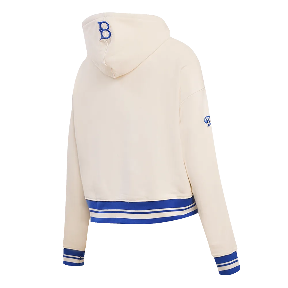 MLB BROOKLYN DODGERS RETRO CLASSIC WOMEN'S CROPPED PO HOODIE (EGGSHELL/ROYAL BLUE)