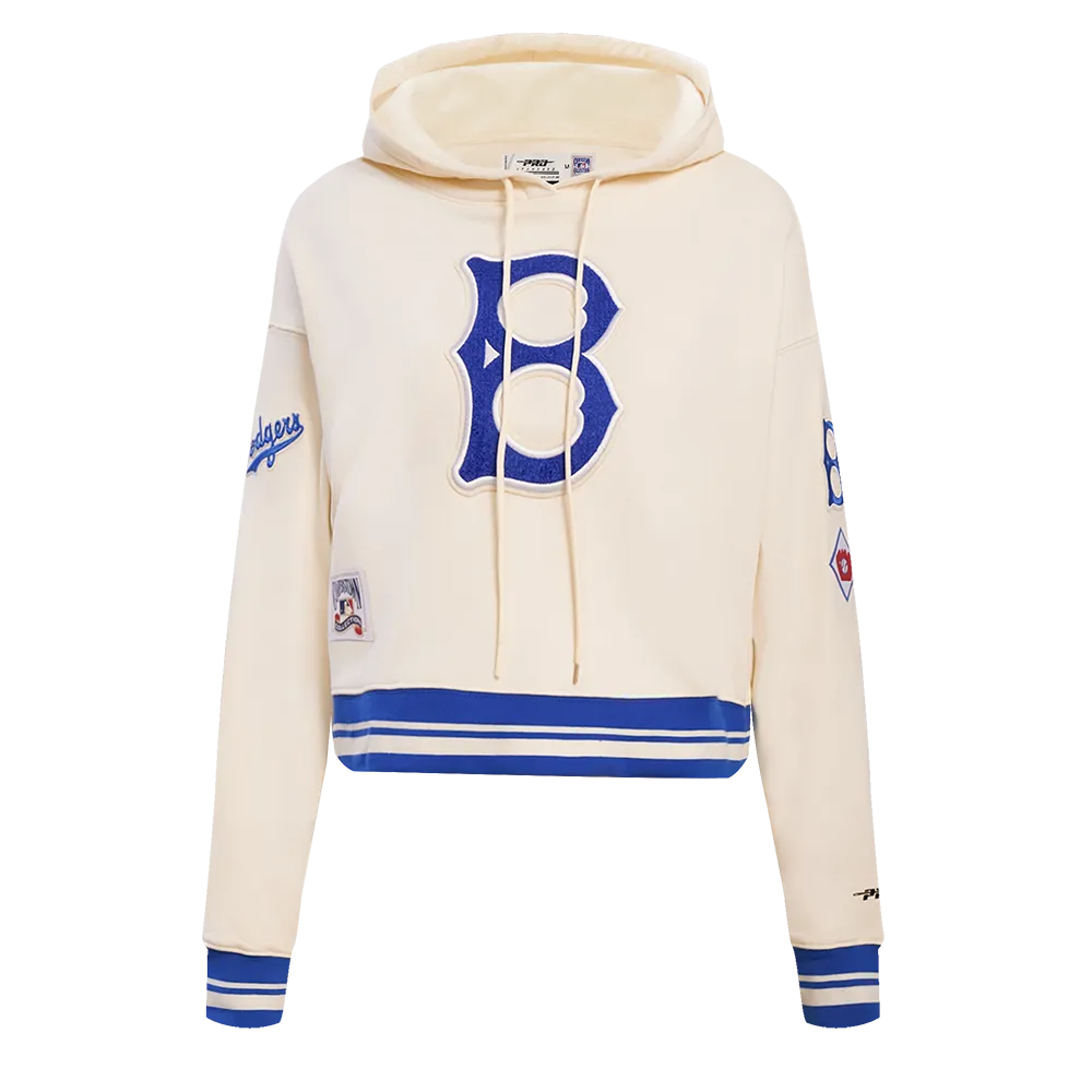 MLB BROOKLYN DODGERS RETRO CLASSIC WOMEN'S CROPPED PO HOODIE (EGGSHELL/ROYAL BLUE)