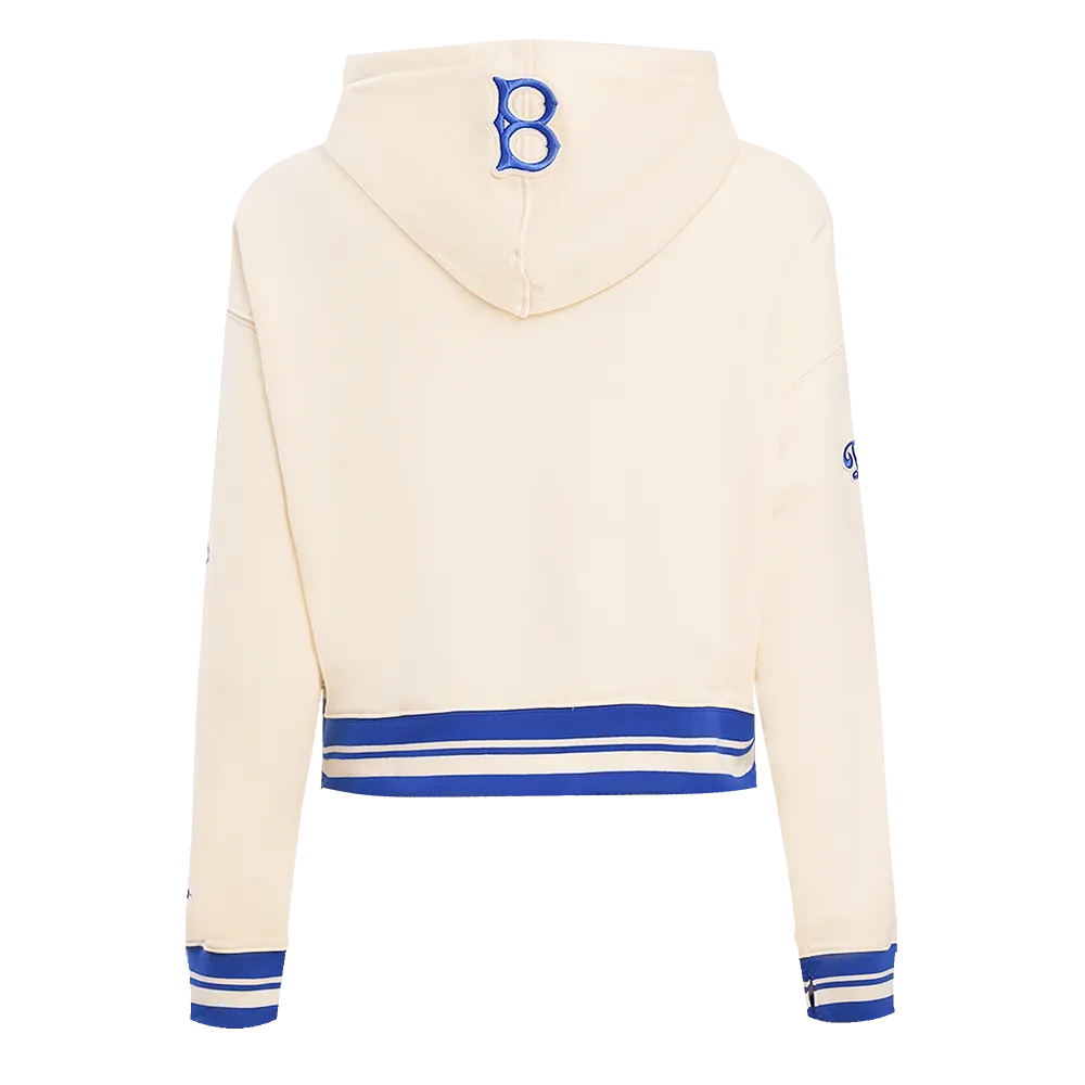 MLB BROOKLYN DODGERS RETRO CLASSIC WOMEN'S CROPPED PO HOODIE (EGGSHELL/ROYAL BLUE)