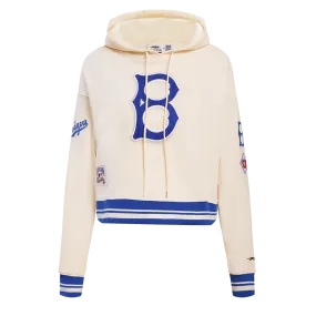 MLB BROOKLYN DODGERS RETRO CLASSIC WOMEN'S CROPPED PO HOODIE (EGGSHELL/ROYAL BLUE)