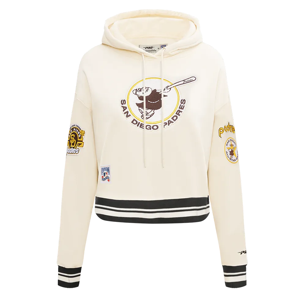 MLB SAN DIEGO PADRES RETRO CLASSIC WOMEN'S RIB CROPPED PO HOODIE (EGGSHELL/ BLACK)