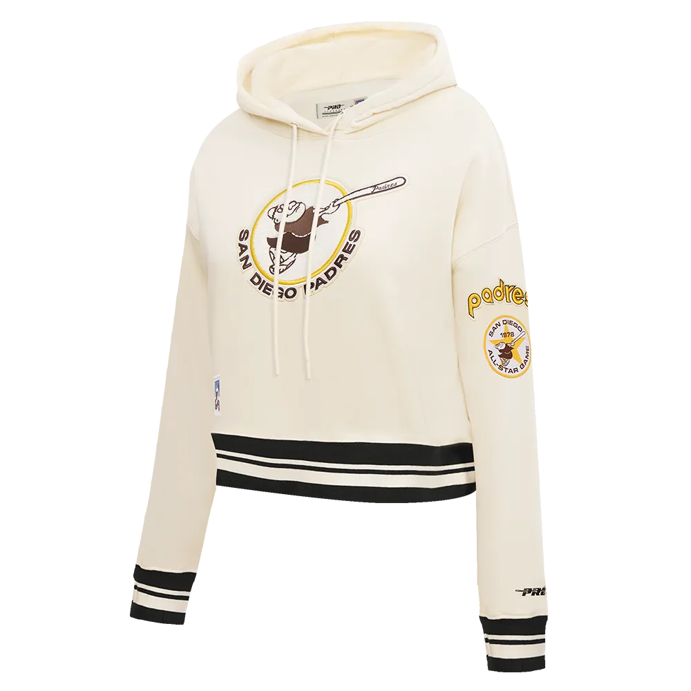 MLB SAN DIEGO PADRES RETRO CLASSIC WOMEN'S RIB CROPPED PO HOODIE (EGGSHELL/ BLACK)