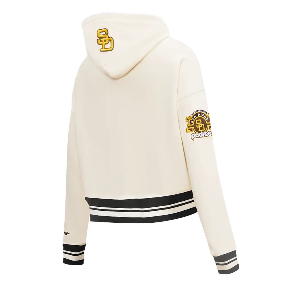 MLB SAN DIEGO PADRES RETRO CLASSIC WOMEN'S RIB CROPPED PO HOODIE (EGGSHELL/ BLACK)