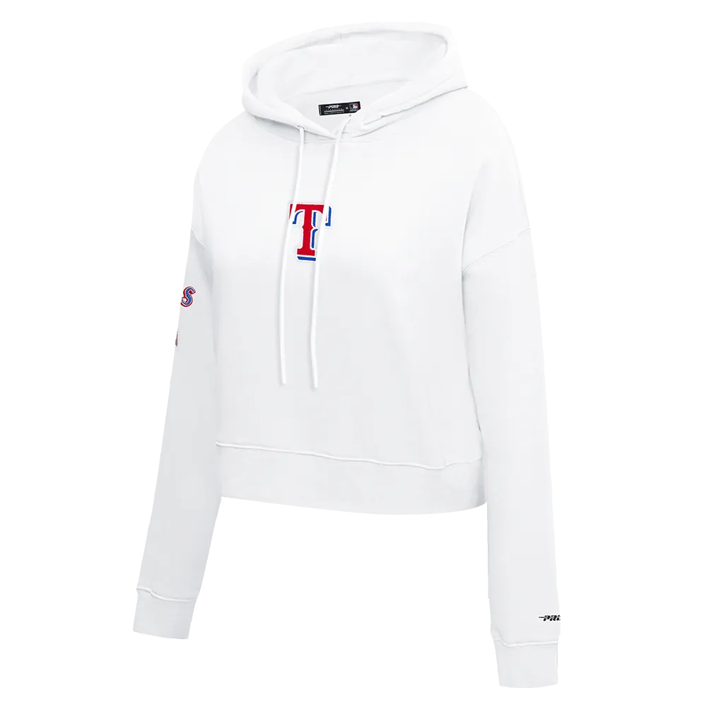 MLB TEXAS RANGERS CLASSIC WOMEN'S CROPPED FLC PO HOODIE (WHITE)