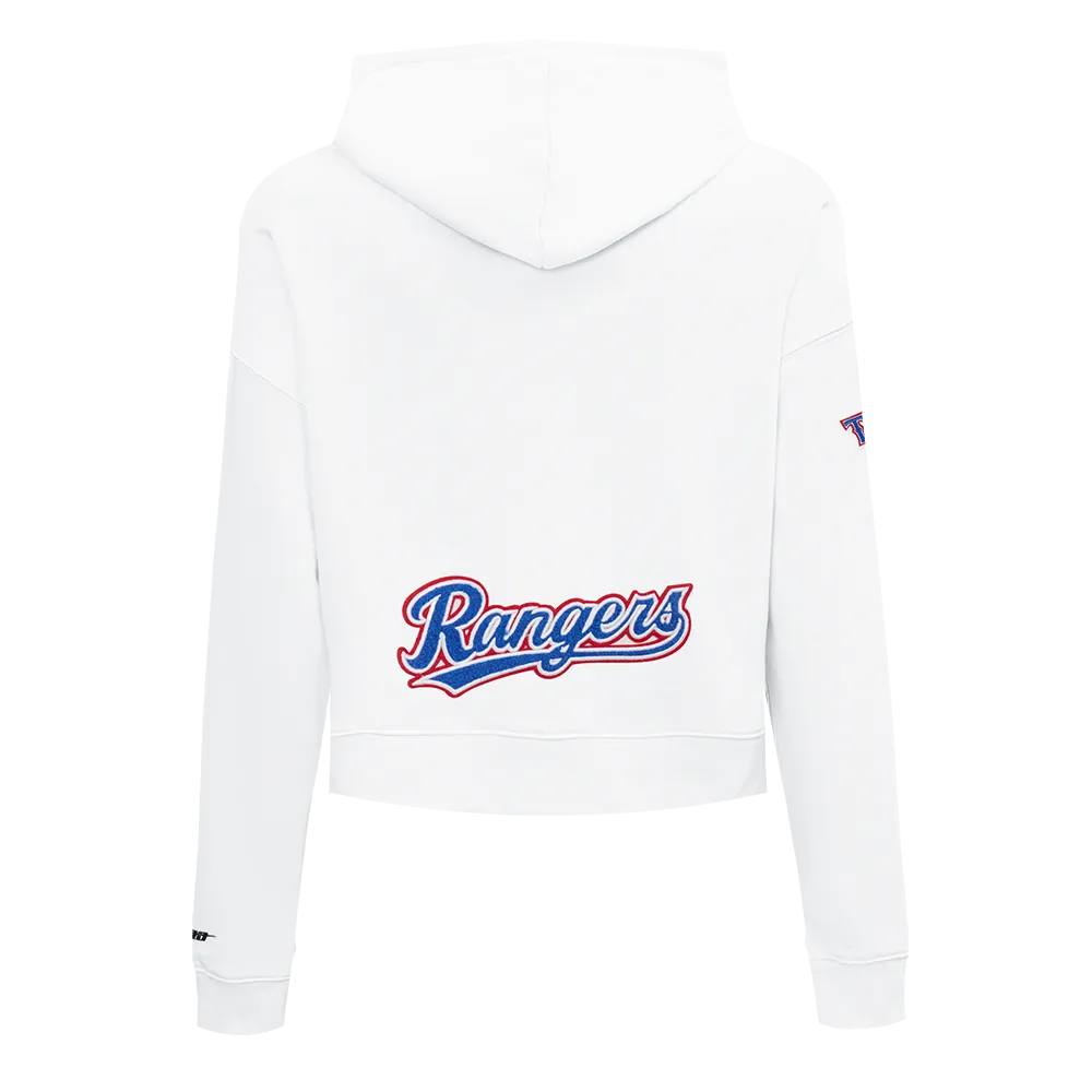 MLB TEXAS RANGERS CLASSIC WOMEN'S CROPPED FLC PO HOODIE (WHITE)