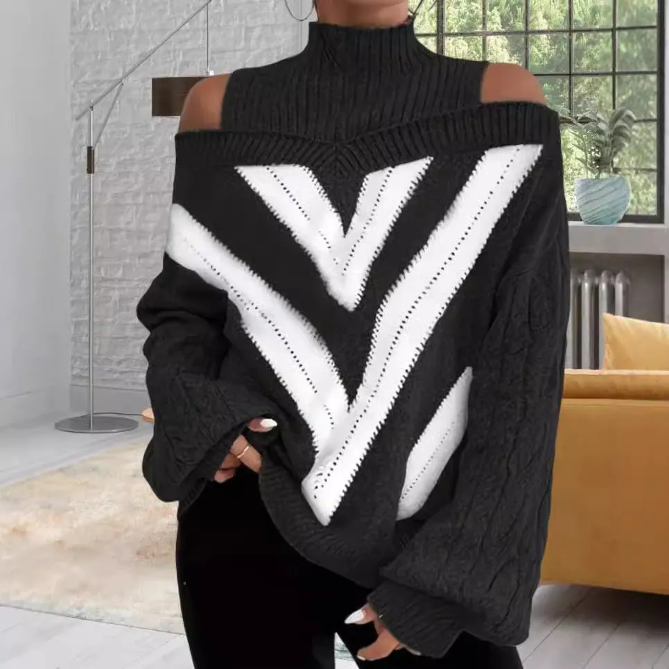 Nada geometric off the shoulder roll neck jumper