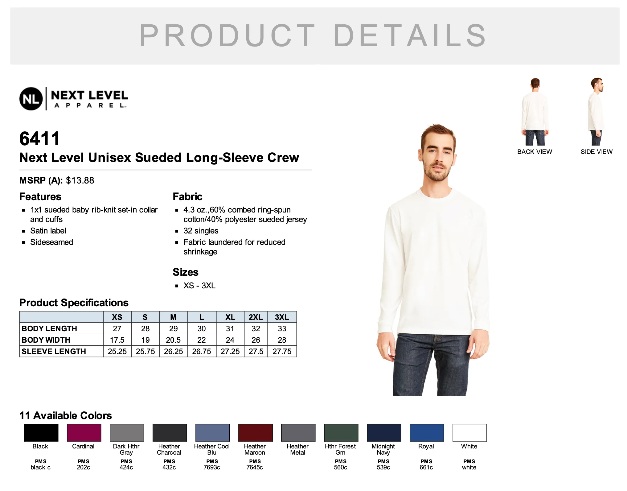 Next Level Unisex Sueded Long Sleeve Crew