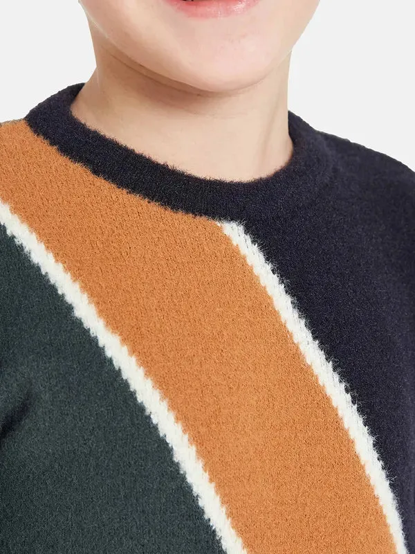 Octave Boys Green Brown Colourblocked Pullover