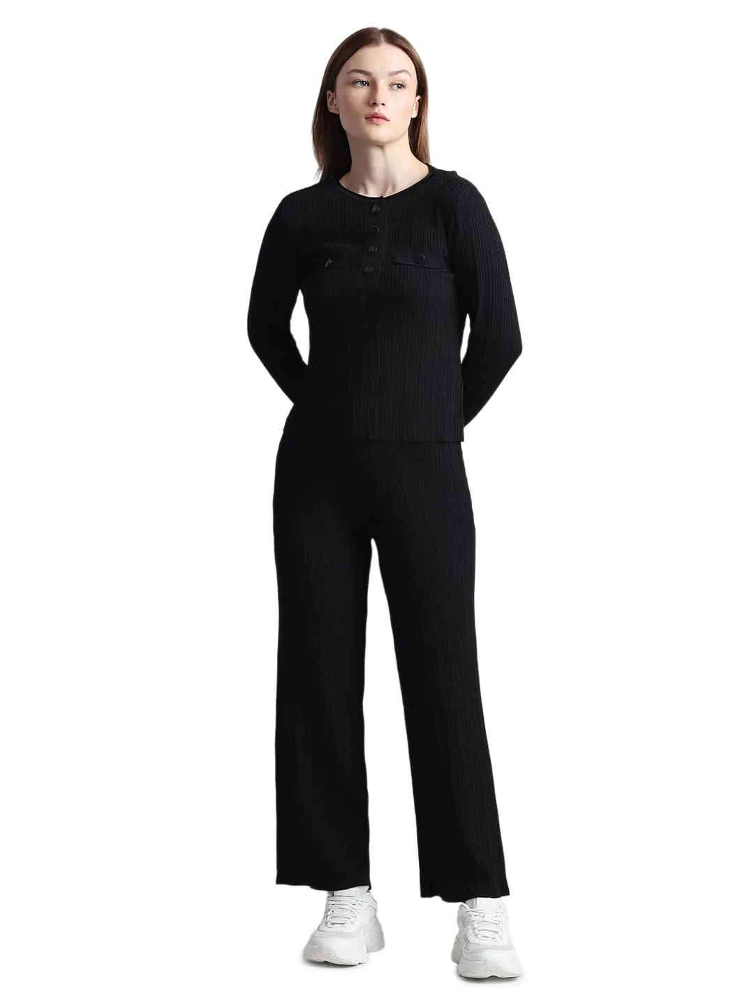 ONLY Women's Viscose Round Neck Pullover Sweater (15323384- Black